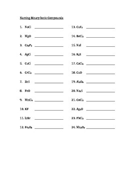 Naming Binary Compounds Worksheet With Answers 34