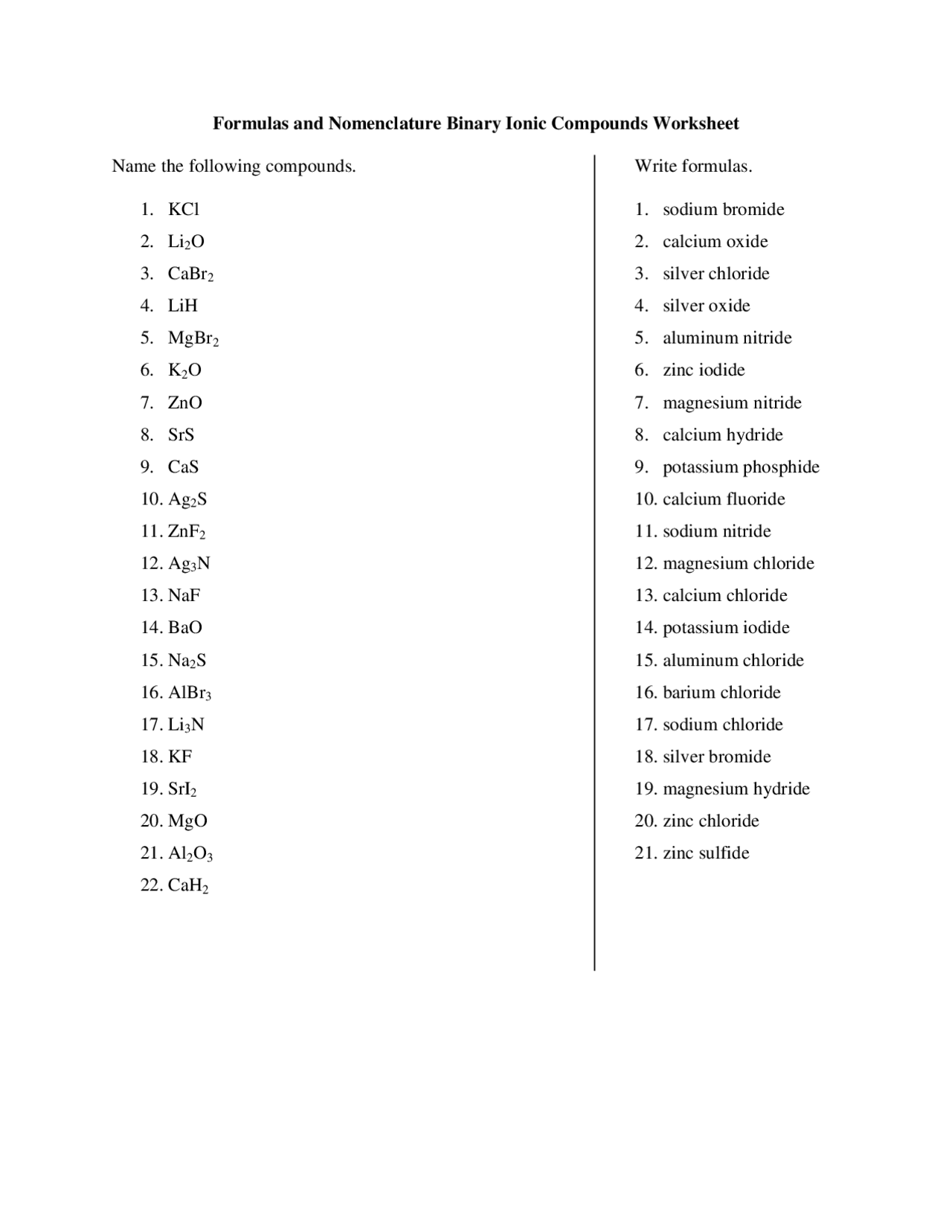 Naming Binary Compounds Worksheet With Answers 36