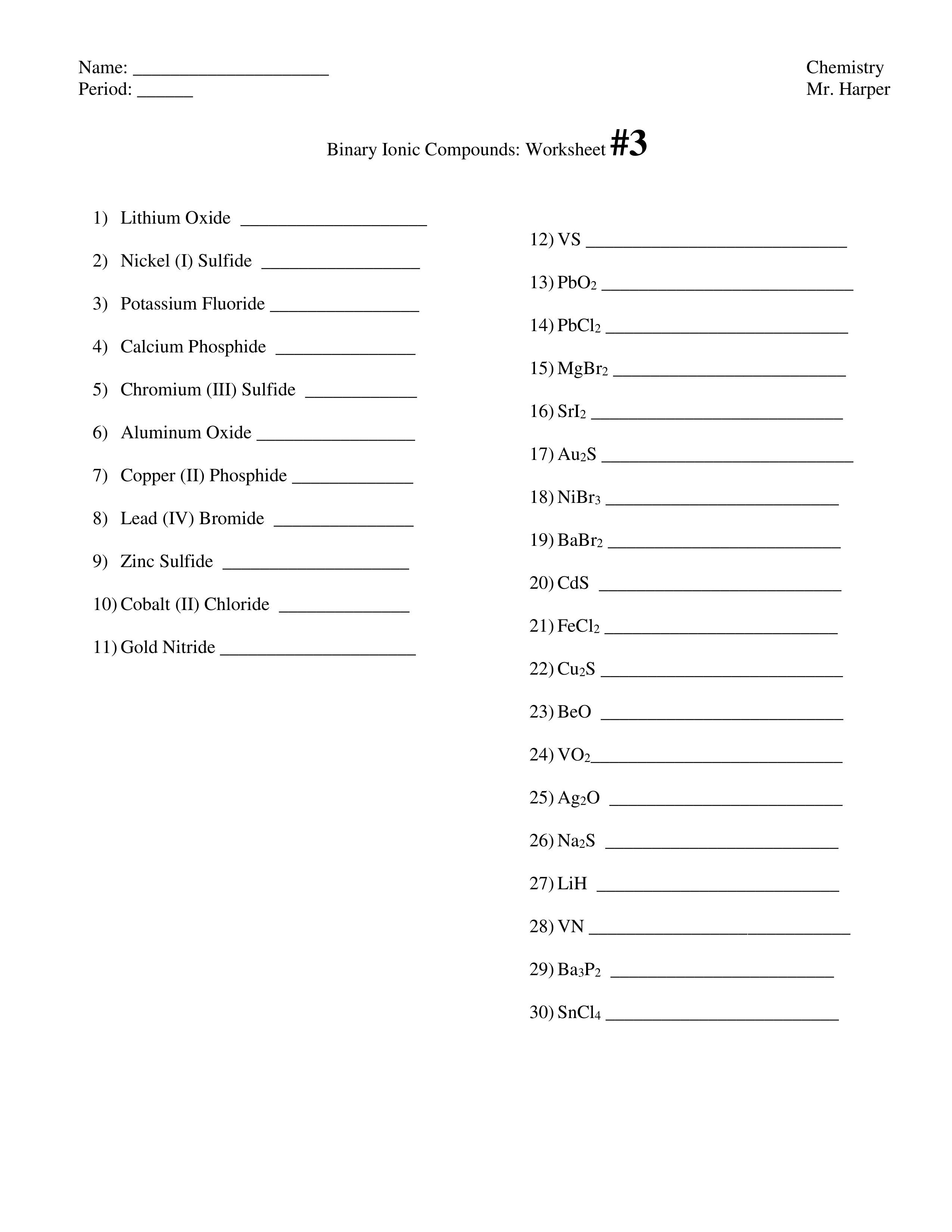 Naming Binary Compounds Worksheet With Answers 37