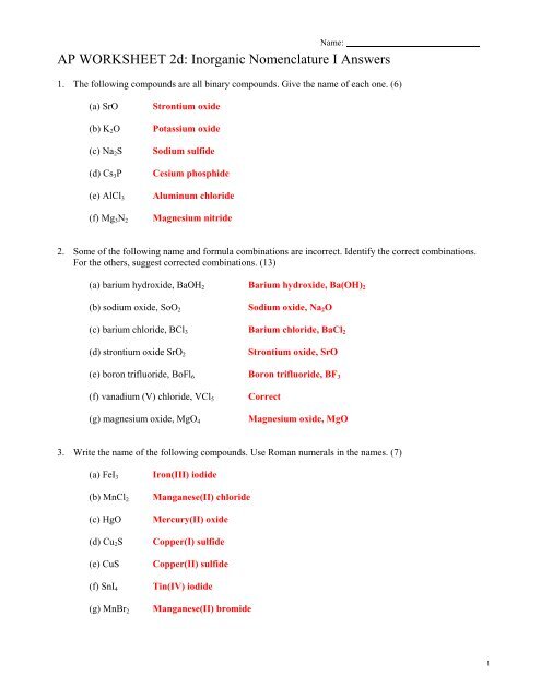 Naming Binary Compounds Worksheet With Answers 46