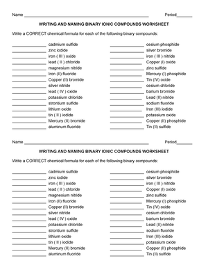 Naming Binary Compounds Worksheet With Answers 62