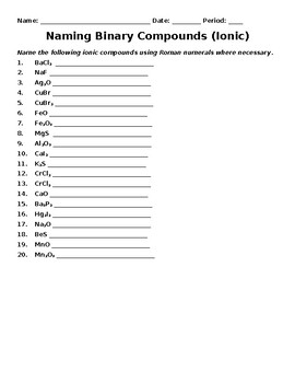 Naming Binary Compounds Worksheet With Answers 8