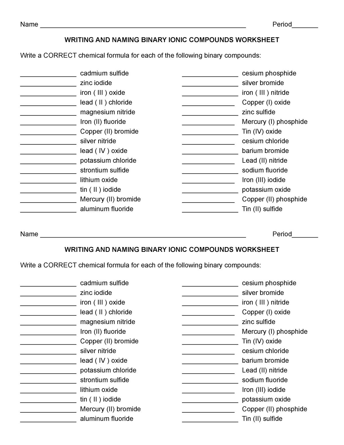 Naming Binary Compounds Worksheet With Answers 86