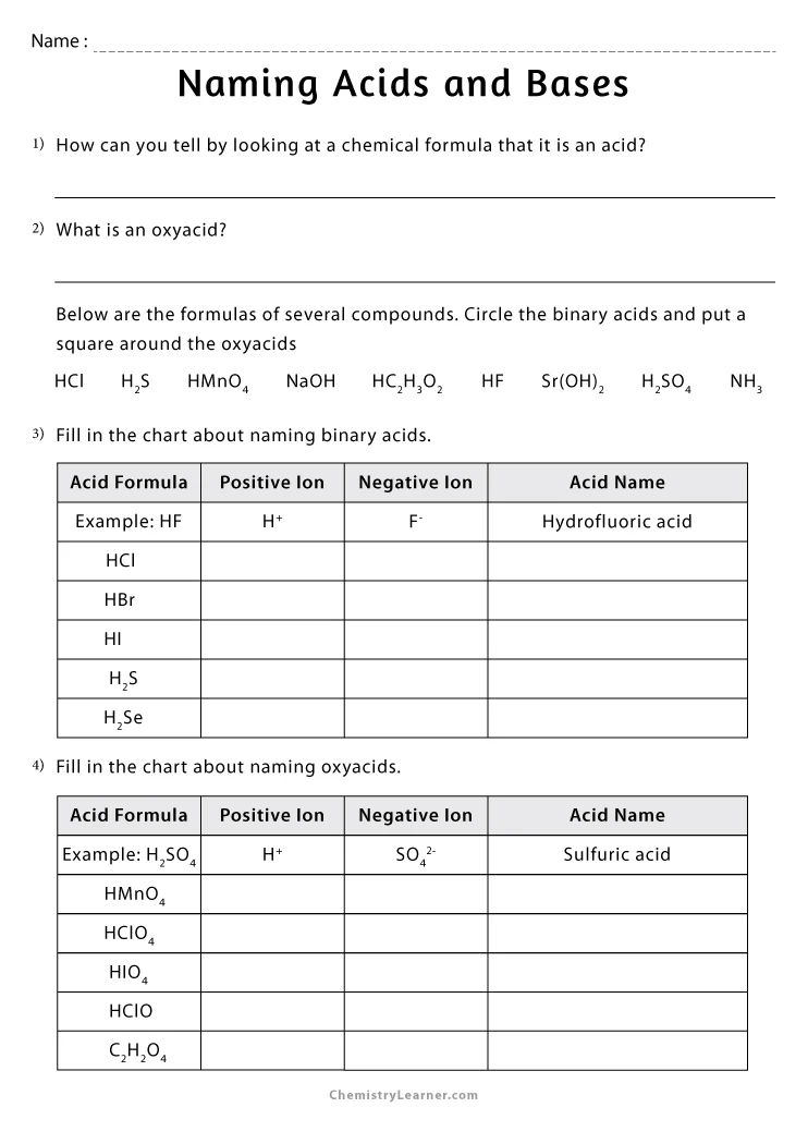 Naming Binary Compounds Worksheet With Answers 87