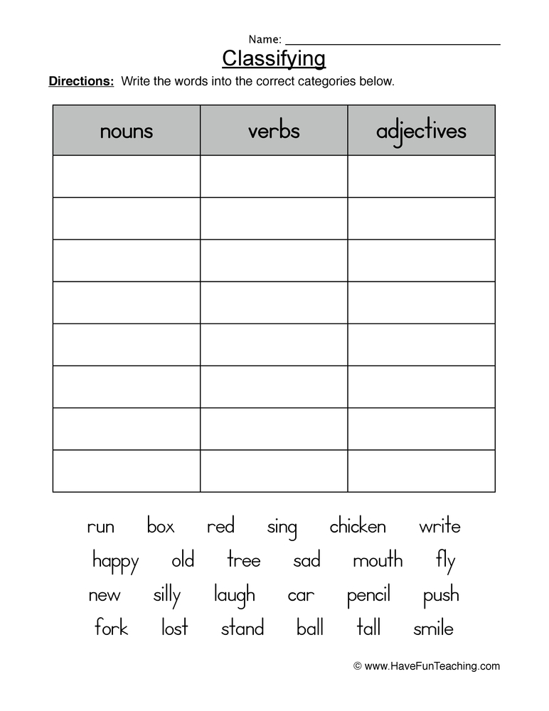 Noun And Verb Worksheet 3