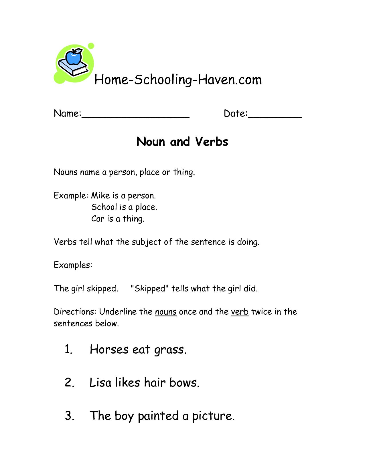 Noun And Verb Worksheet 74