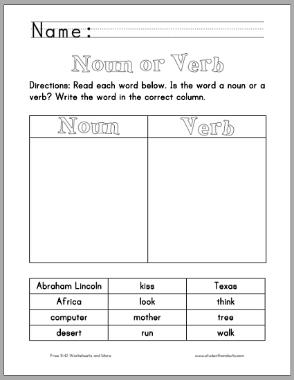 Noun And Verb Worksheet 97