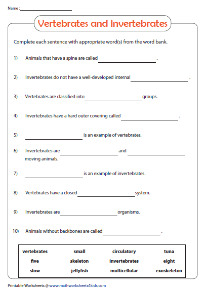 Print 40+ Vertebrates And Invertebrates Worksheets 33