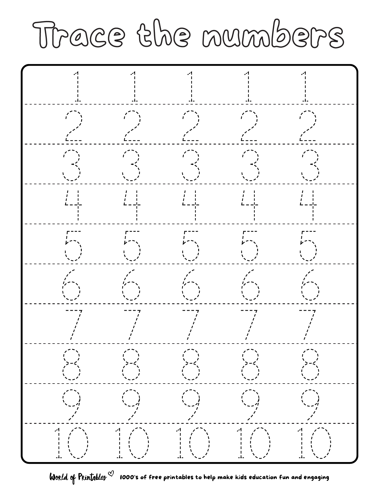 Printable 1 to 10 Tracing Worksheets 53