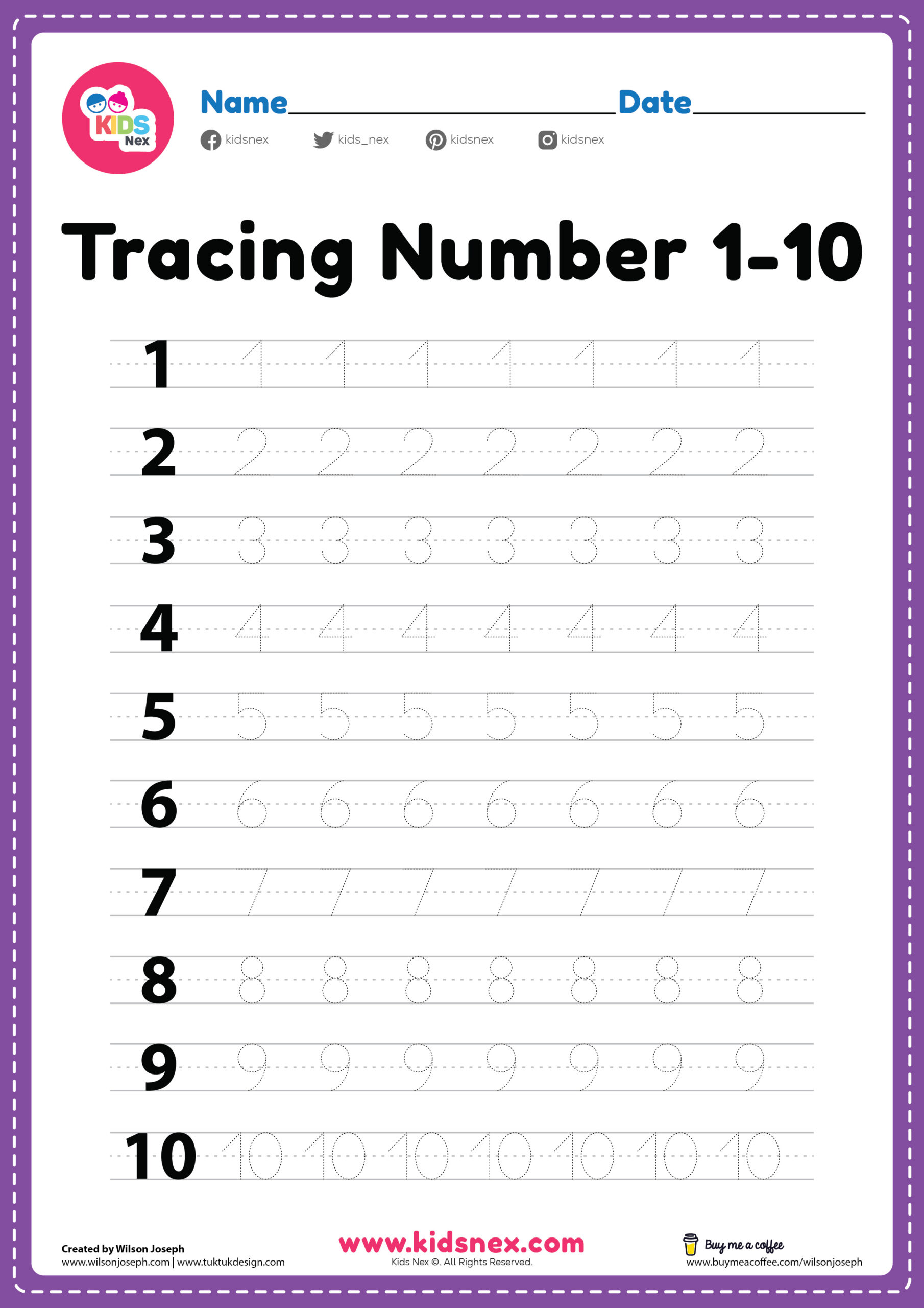 Printable 1 to 10 Tracing Worksheets 65