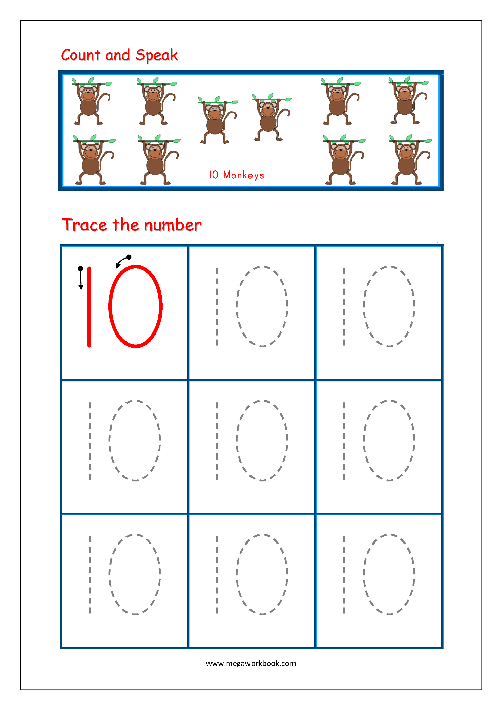 Printable 1 to 10 Tracing Worksheets 76