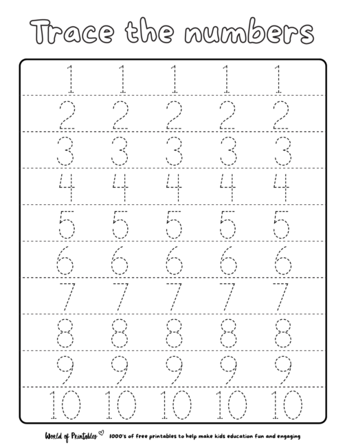 Printable 1 to 10 Tracing Worksheets 91