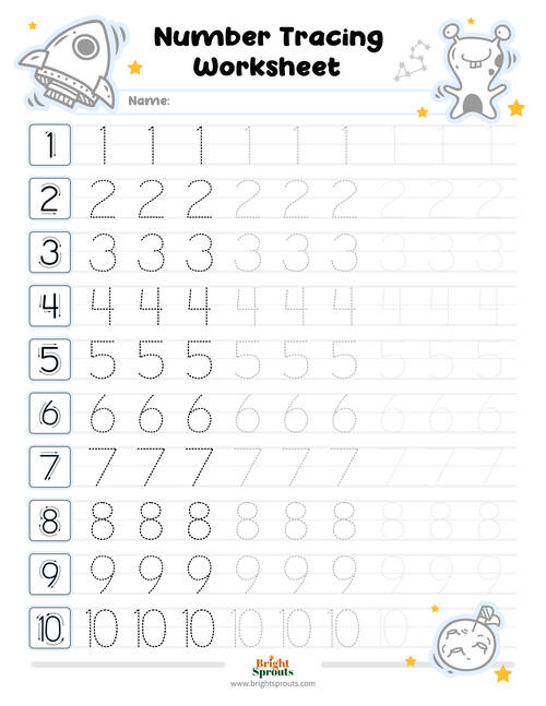 Printable 1 to 10 Tracing Worksheets 99