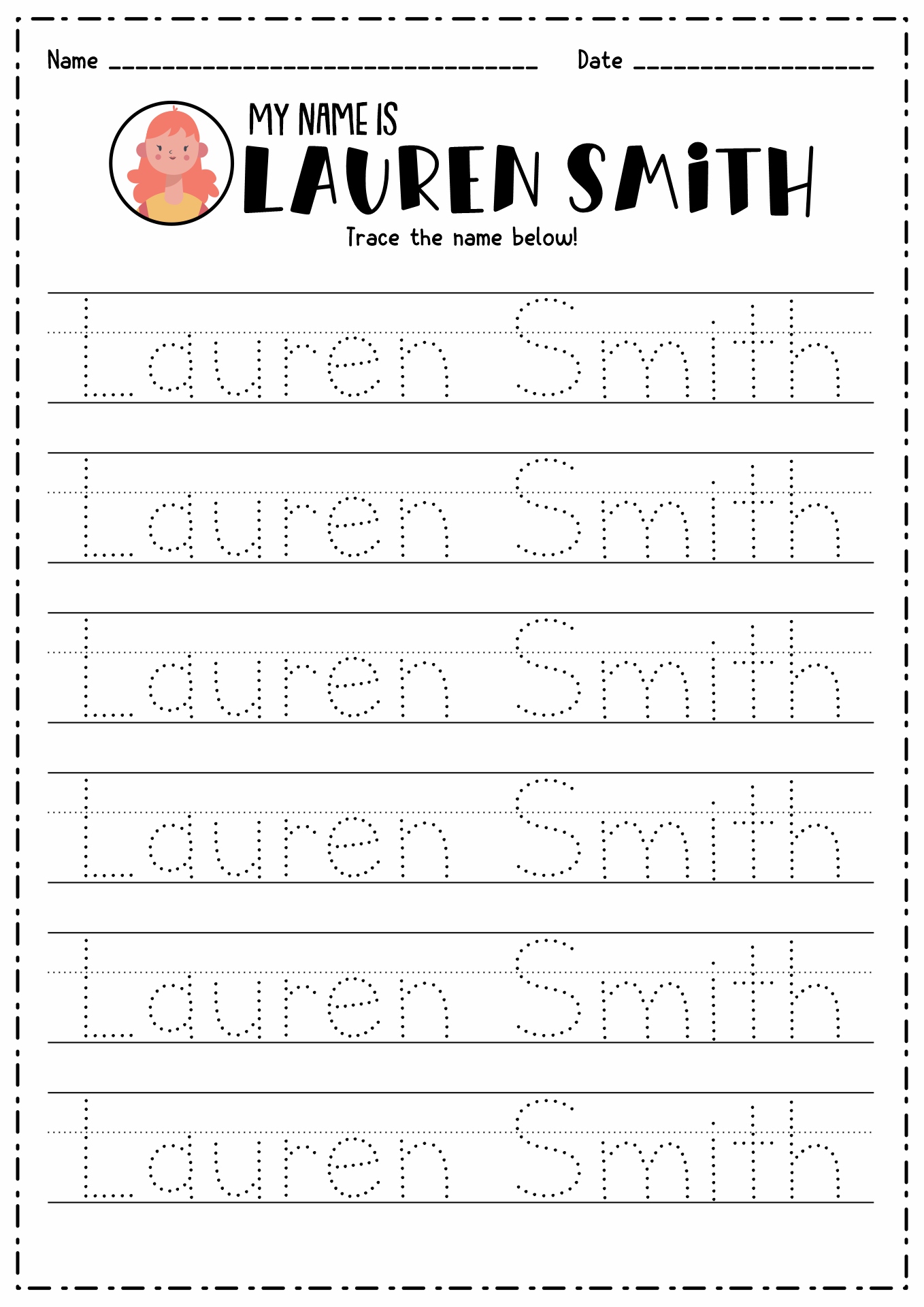 Printable Trace My Name Worksheet 53