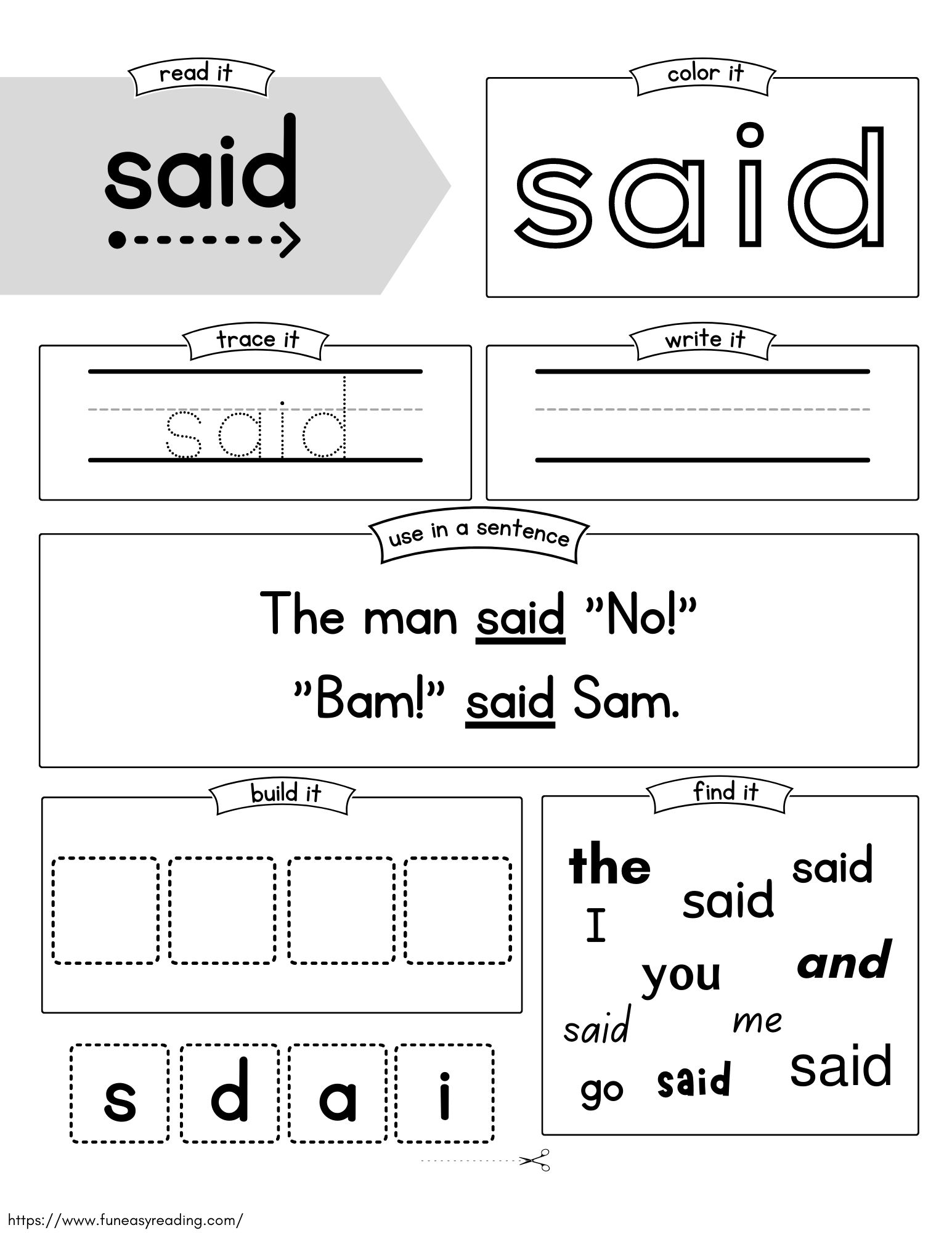 Said Sight Word Worksheet 10