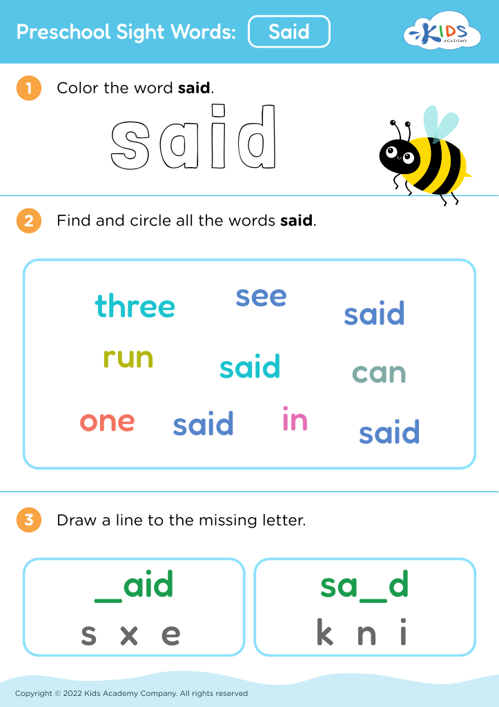 Said Sight Word Worksheet 62