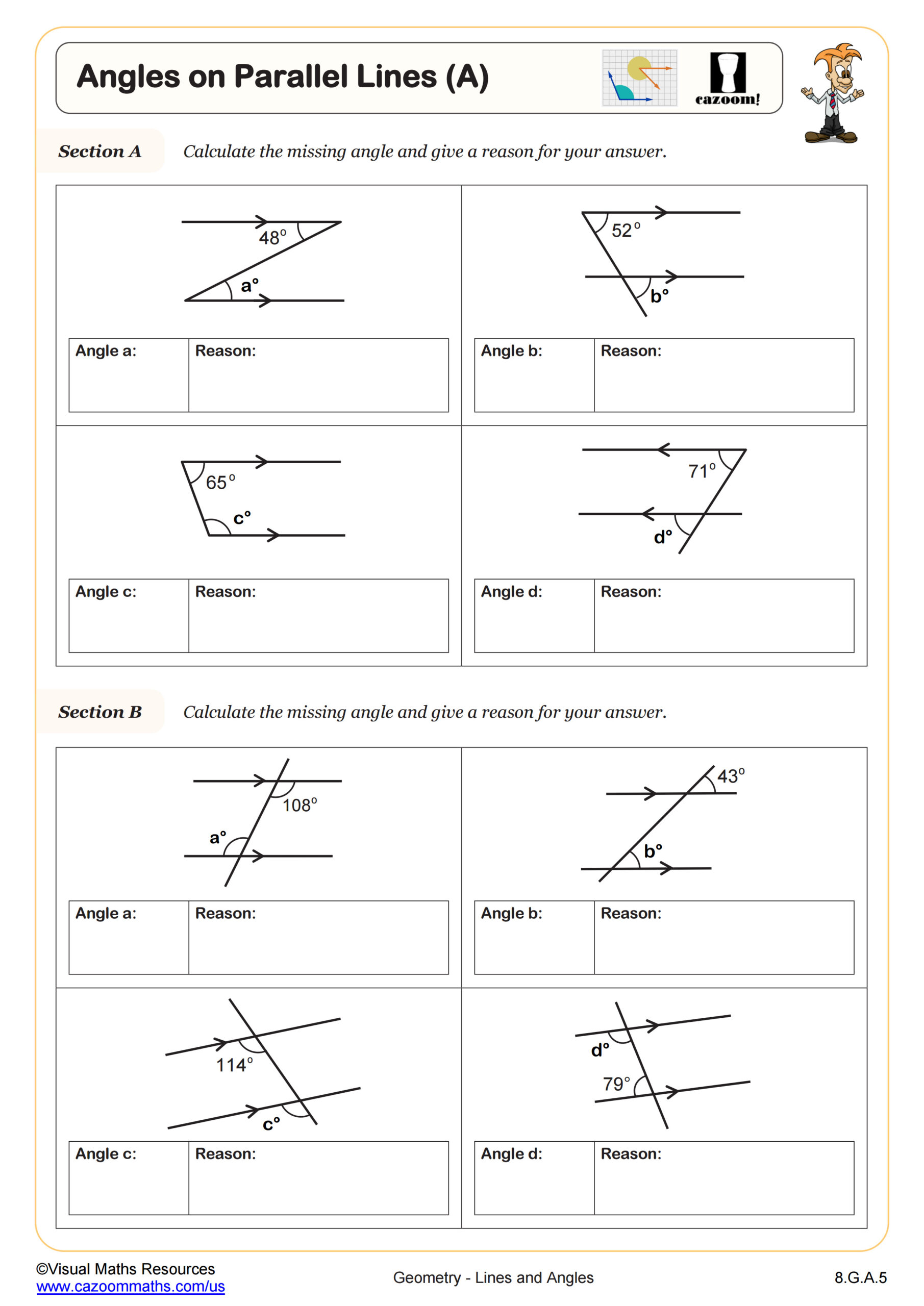 Save 50 Parallel Lines Transversal Worksheet 1