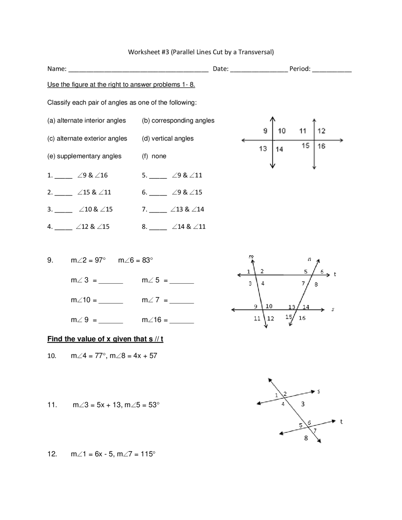 Save 50 Parallel Lines Transversal Worksheet 19