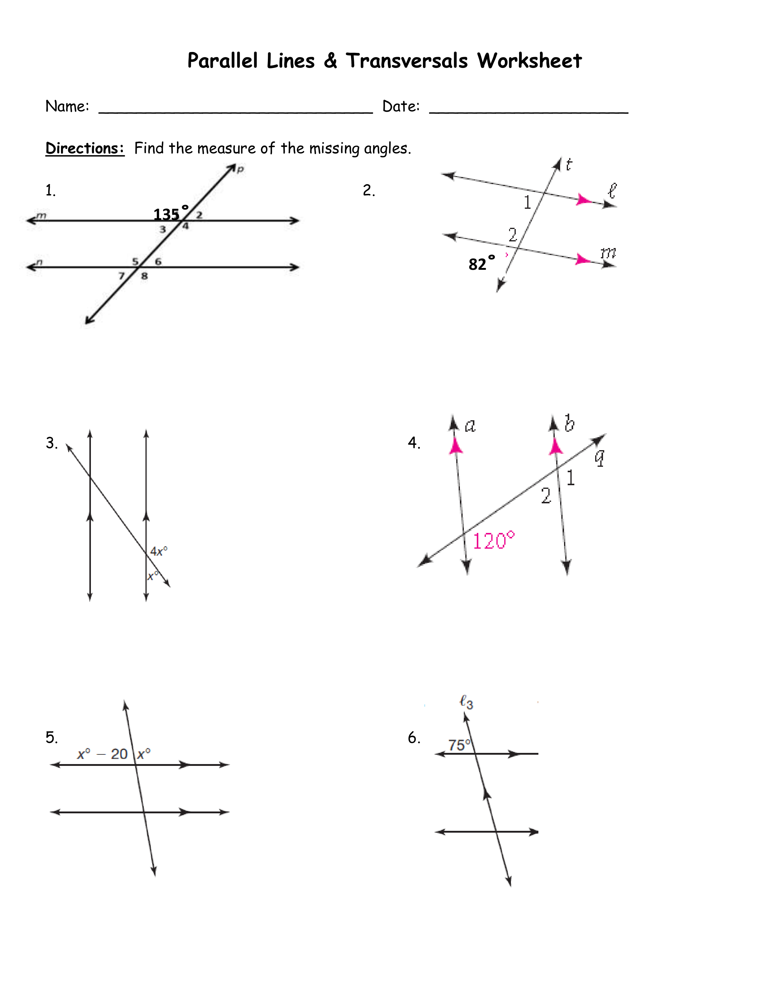 Save 50 Parallel Lines Transversal Worksheet 7