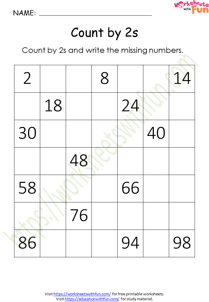 Save Count By 2S Worksheet 81