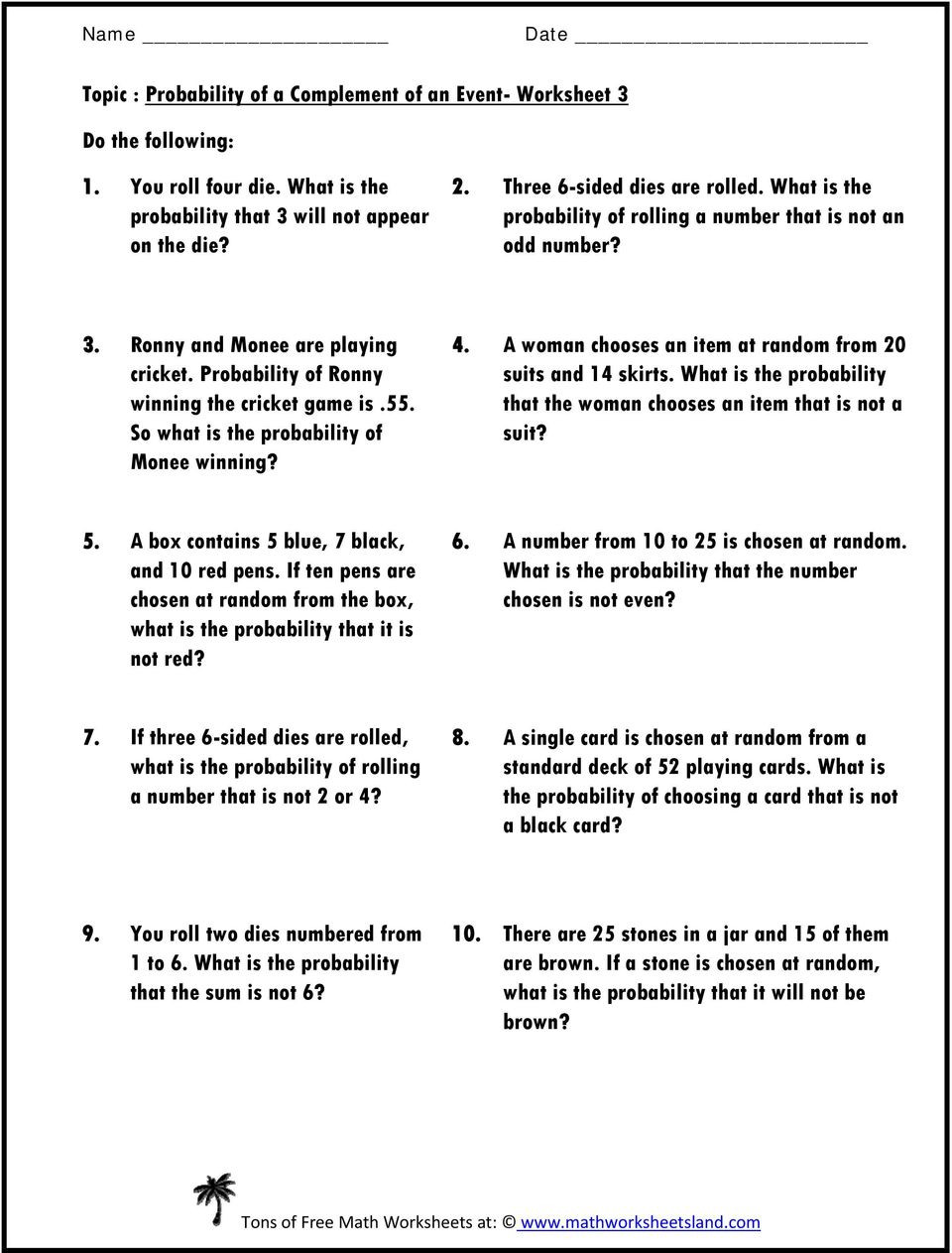 Simple Probability Worksheet Pdf 30