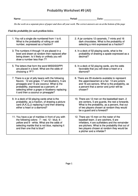 Simple Probability Worksheet Pdf 4