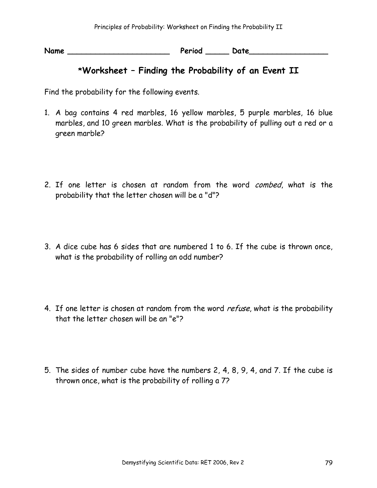 Simple Probability Worksheet Pdf 41