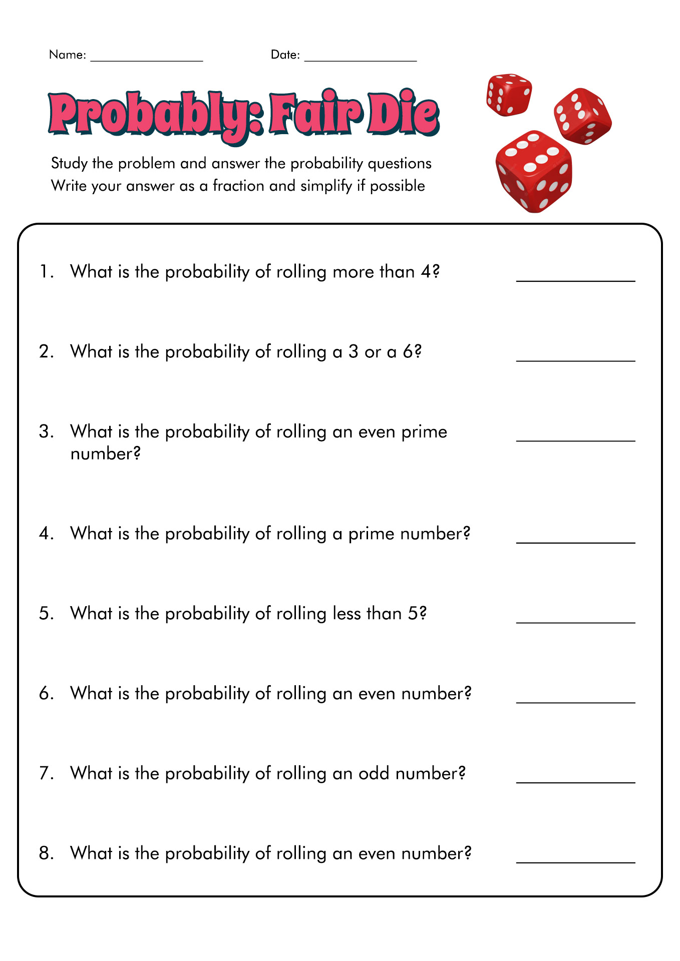 Simple Probability Worksheet Pdf 49