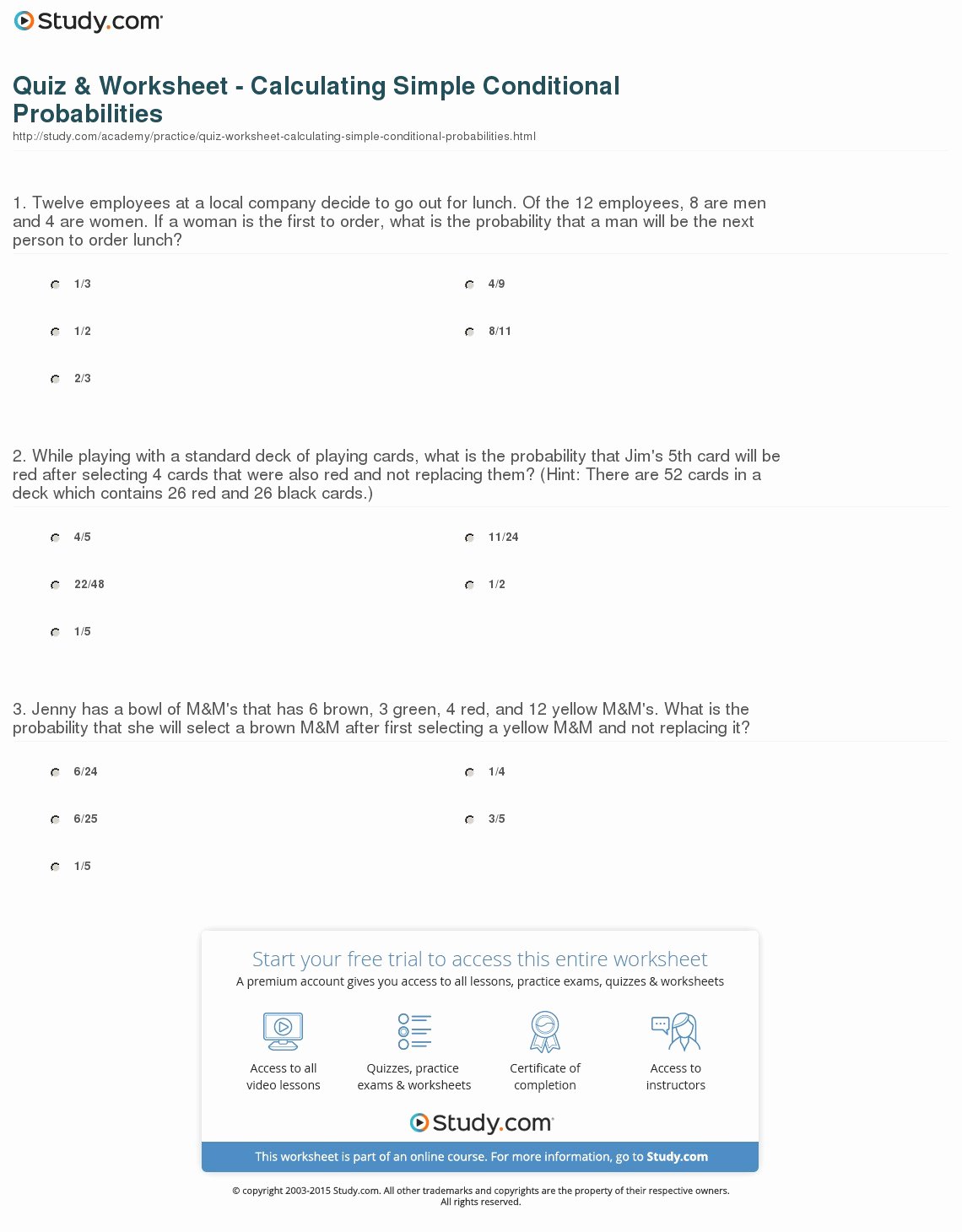 Simple Probability Worksheet Pdf 65