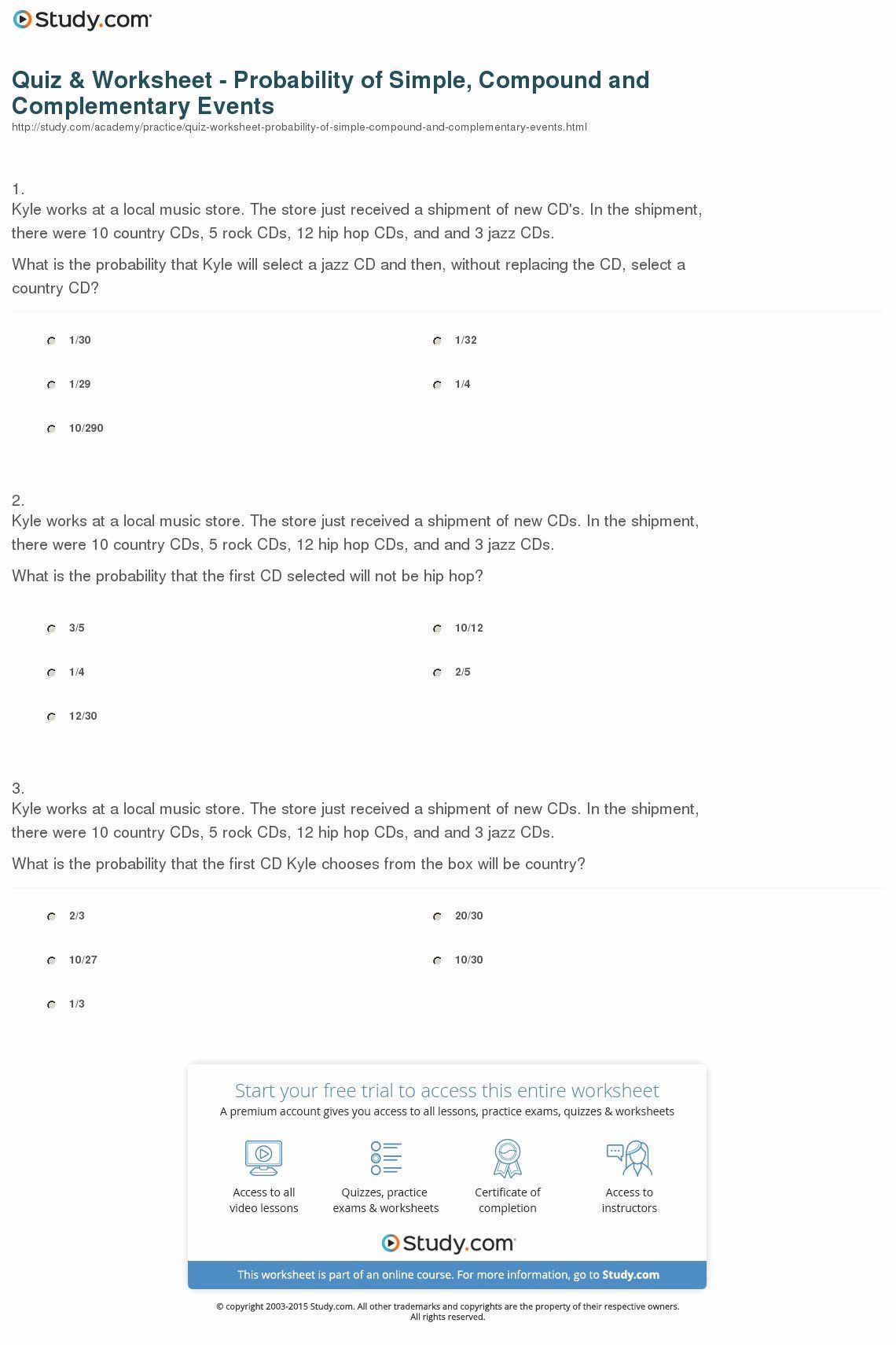 Simple Probability Worksheet Pdf 8