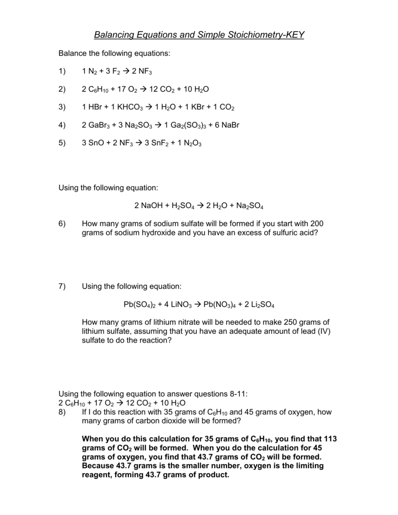 Stoichiometry Worksheet 2 Answers 13