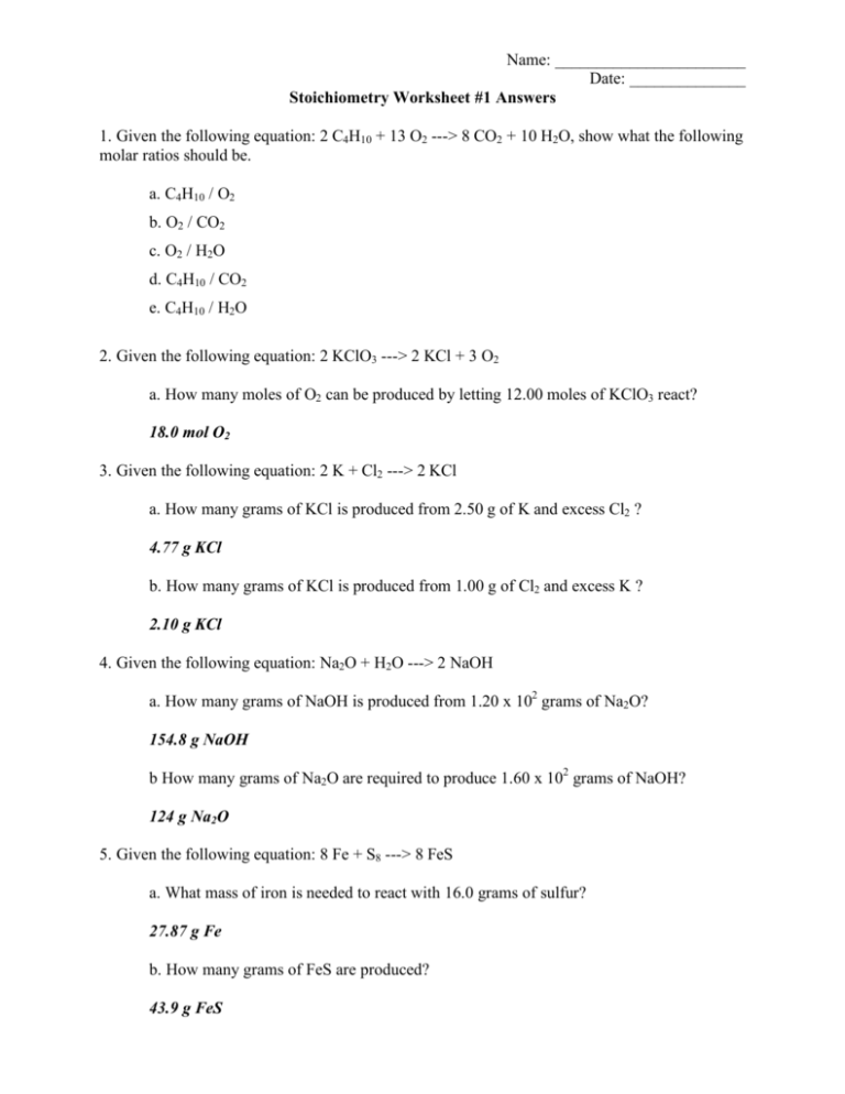 Stoichiometry Worksheet 2 Answers 16