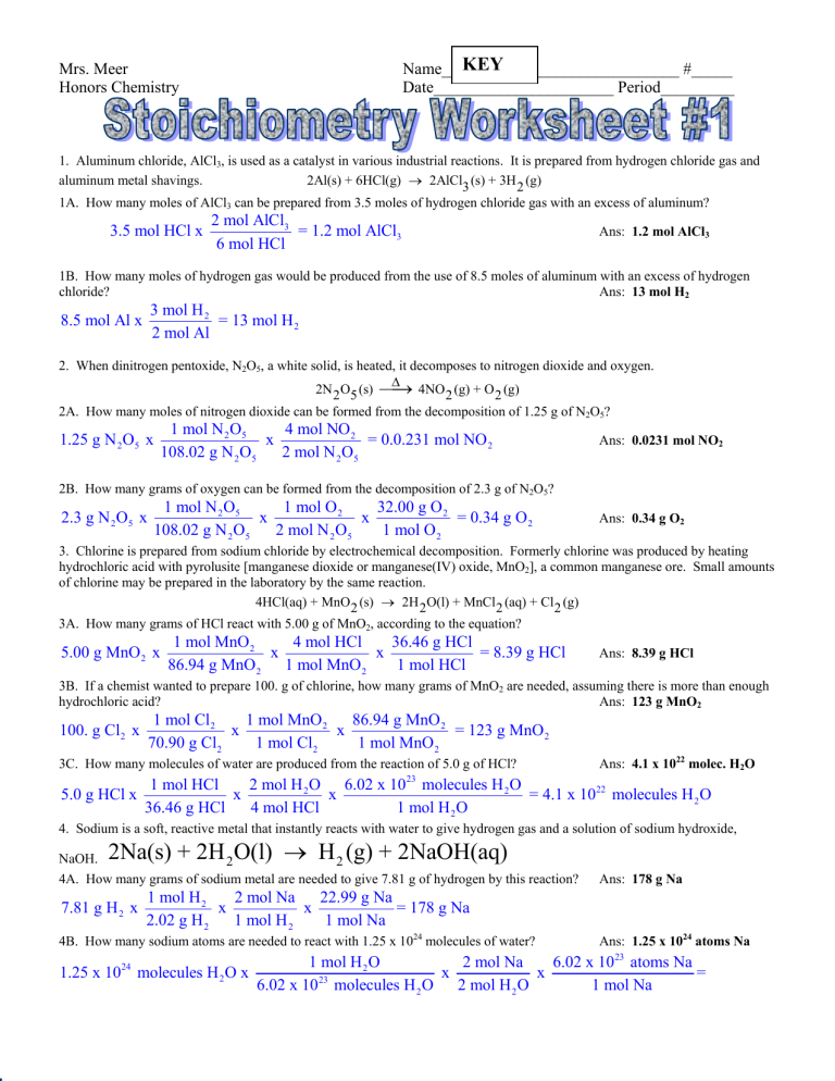 Stoichiometry Worksheet 2 Answers 19