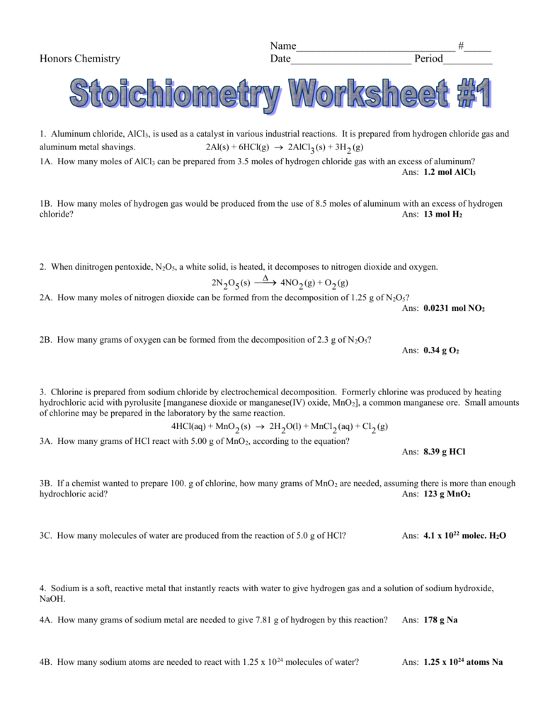 Stoichiometry Worksheet 2 Answers 2