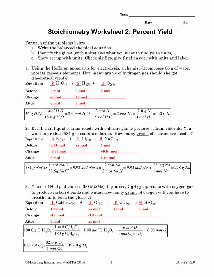 Stoichiometry Worksheet 2 Answers 21