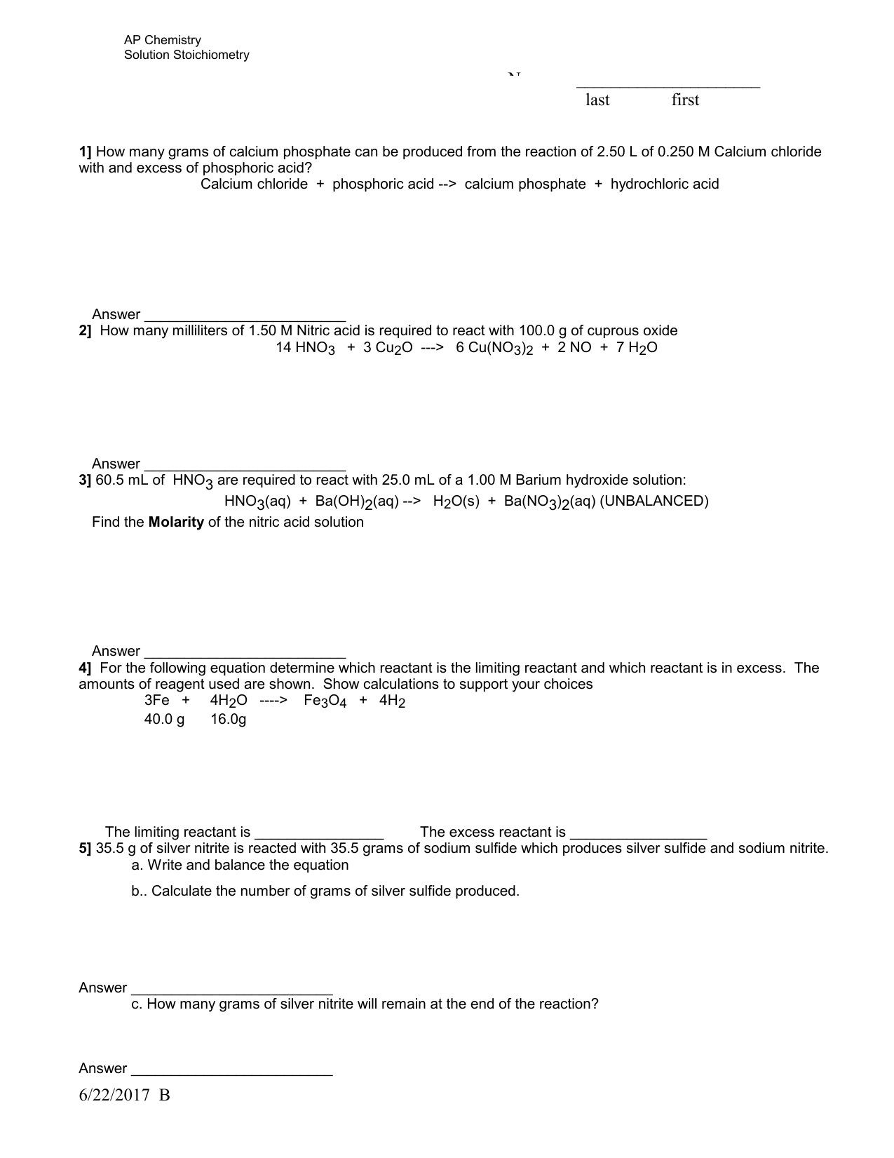 Stoichiometry Worksheet 2 Answers 25