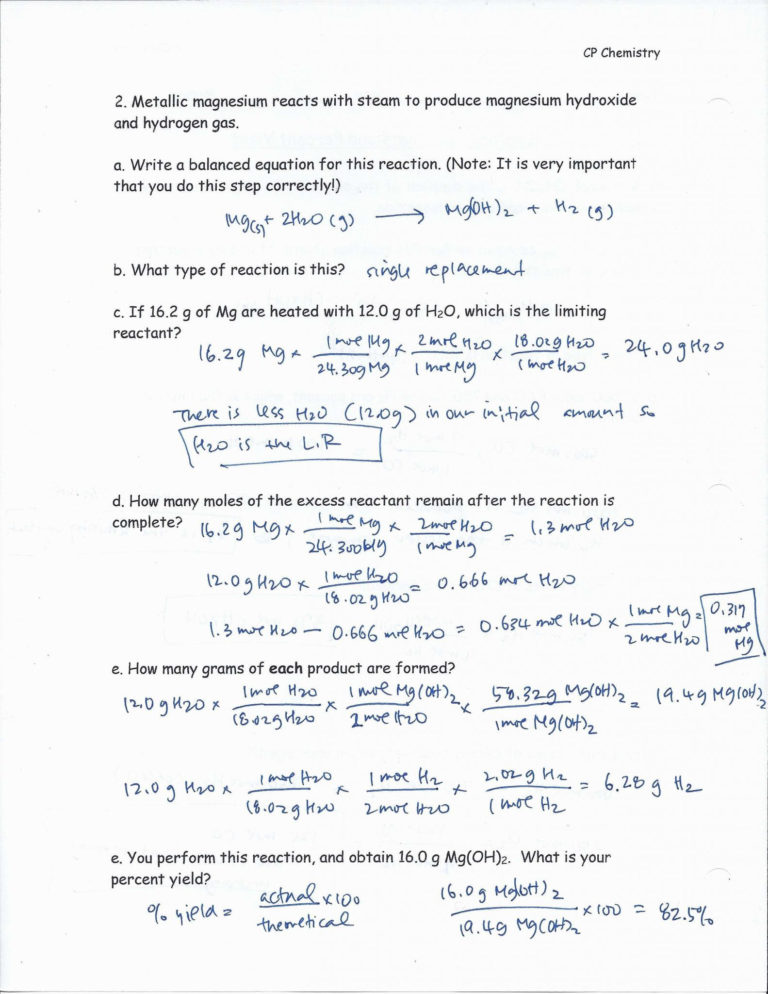 Stoichiometry Worksheet 2 Answers 26