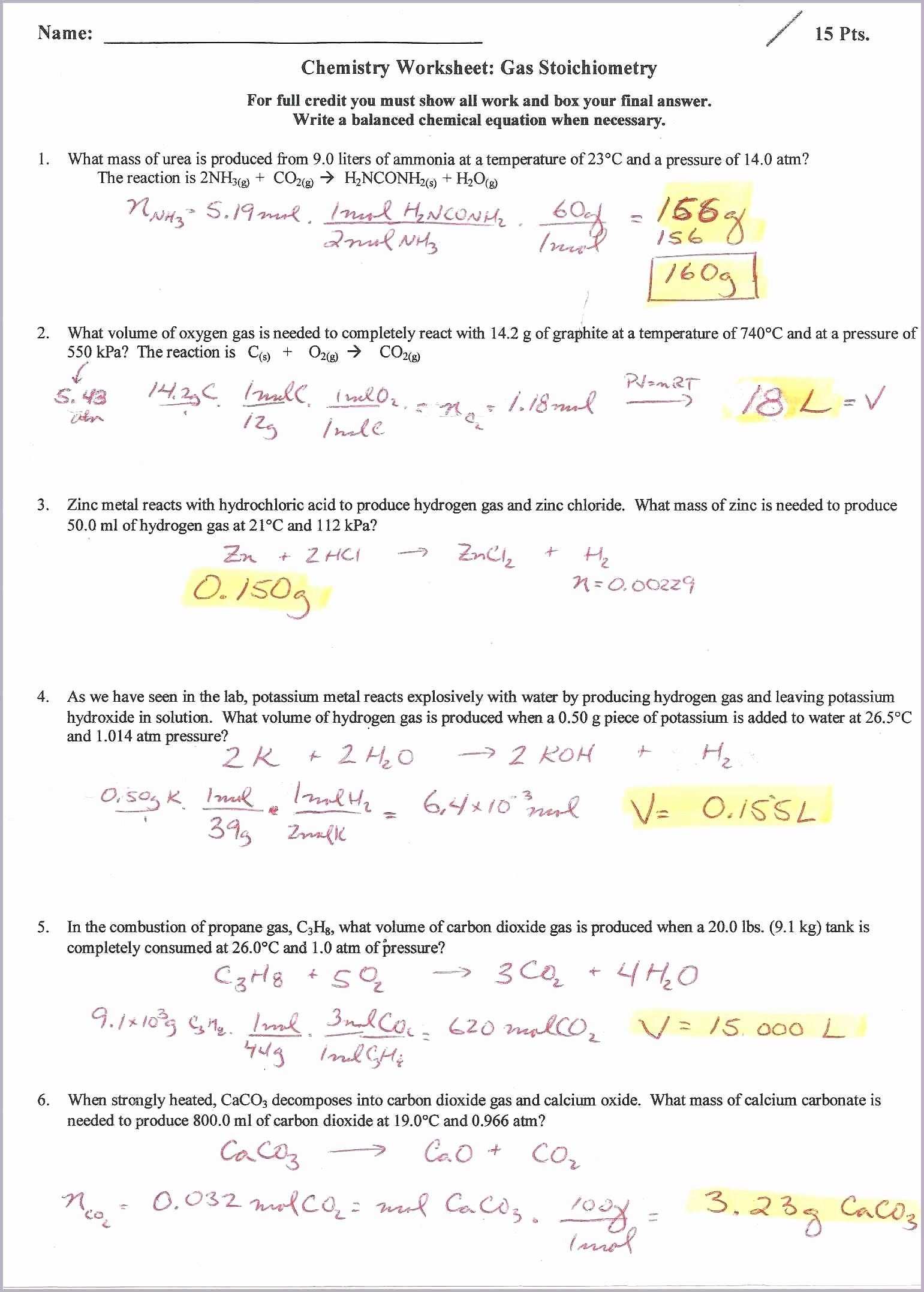 Stoichiometry Worksheet 2 Answers 28