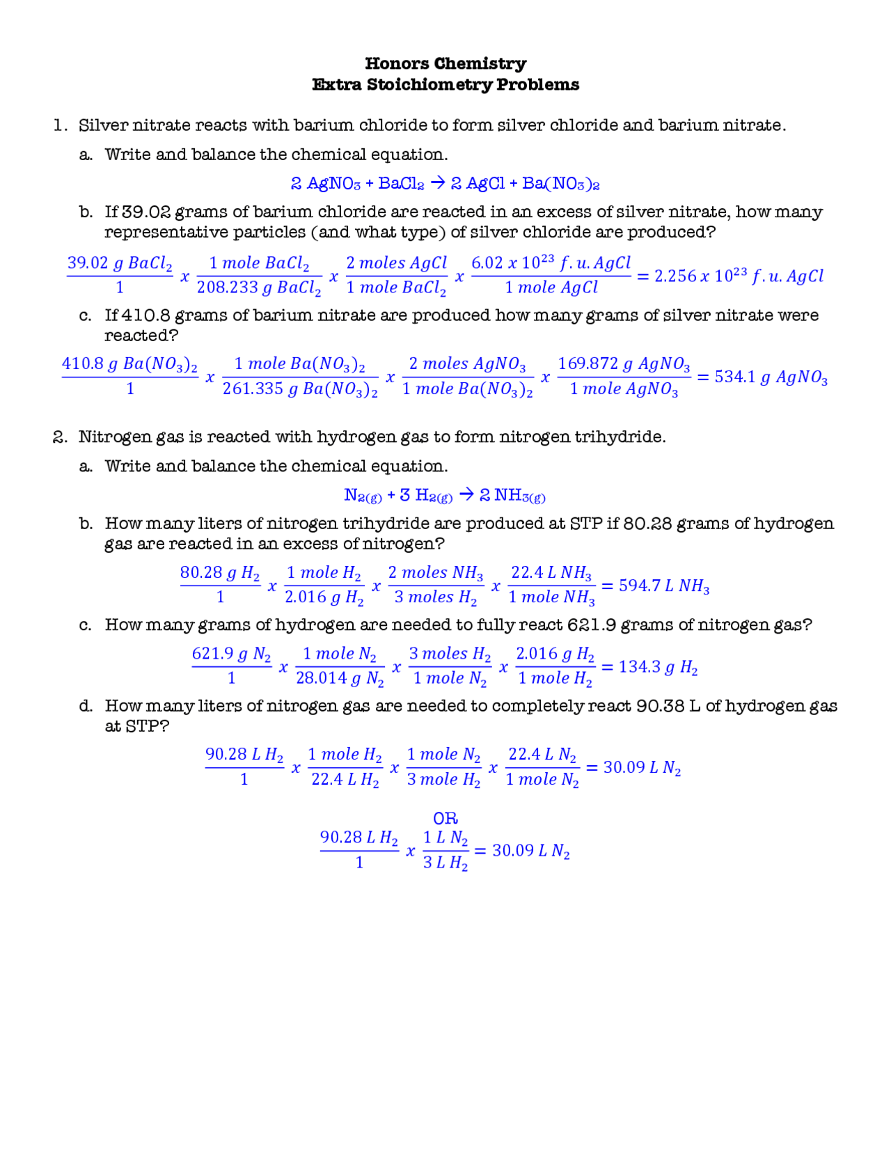 Stoichiometry Worksheet 2 Answers 29