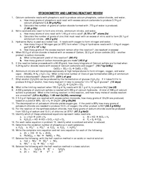 Stoichiometry Worksheet 2 Answers 37