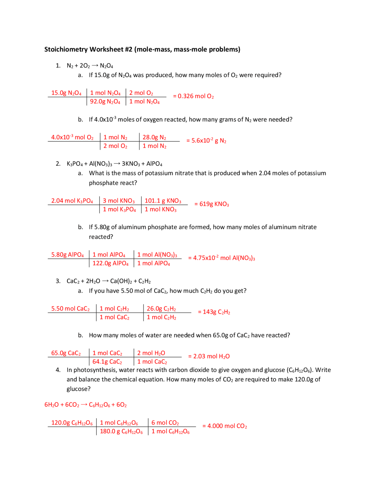 Stoichiometry Worksheet 2 Answers 45