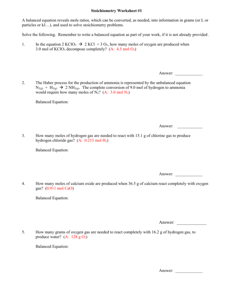 Stoichiometry Worksheet 2 Answers 57