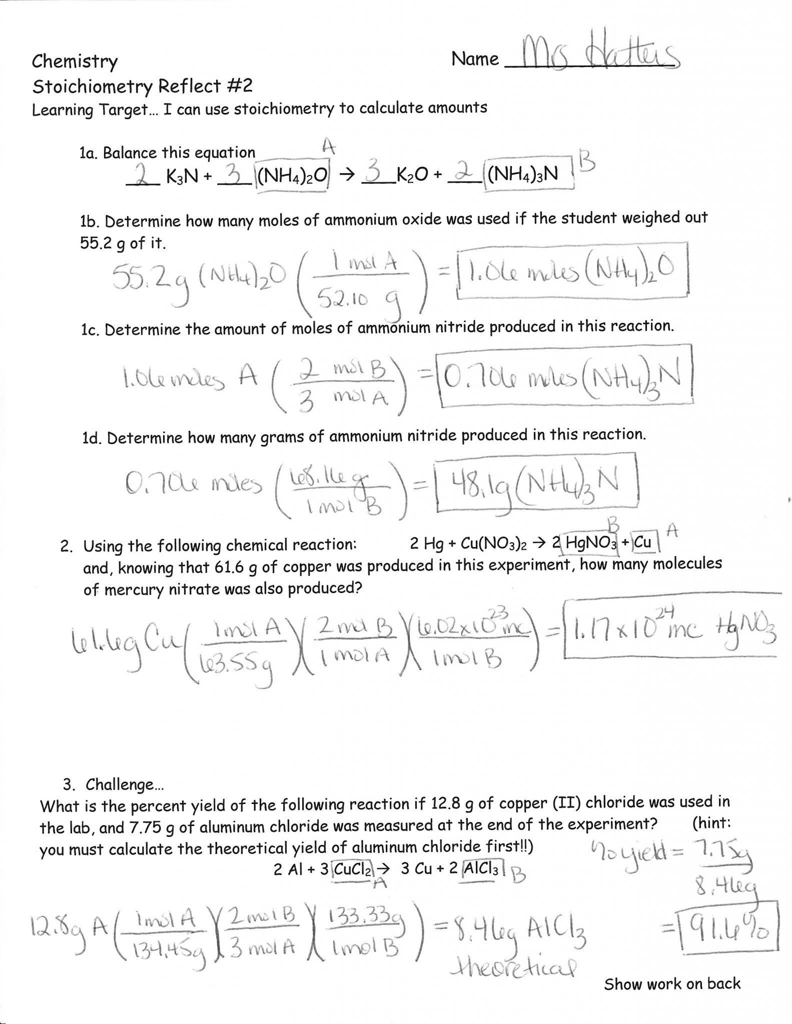 Stoichiometry Worksheet 2 Answers 6