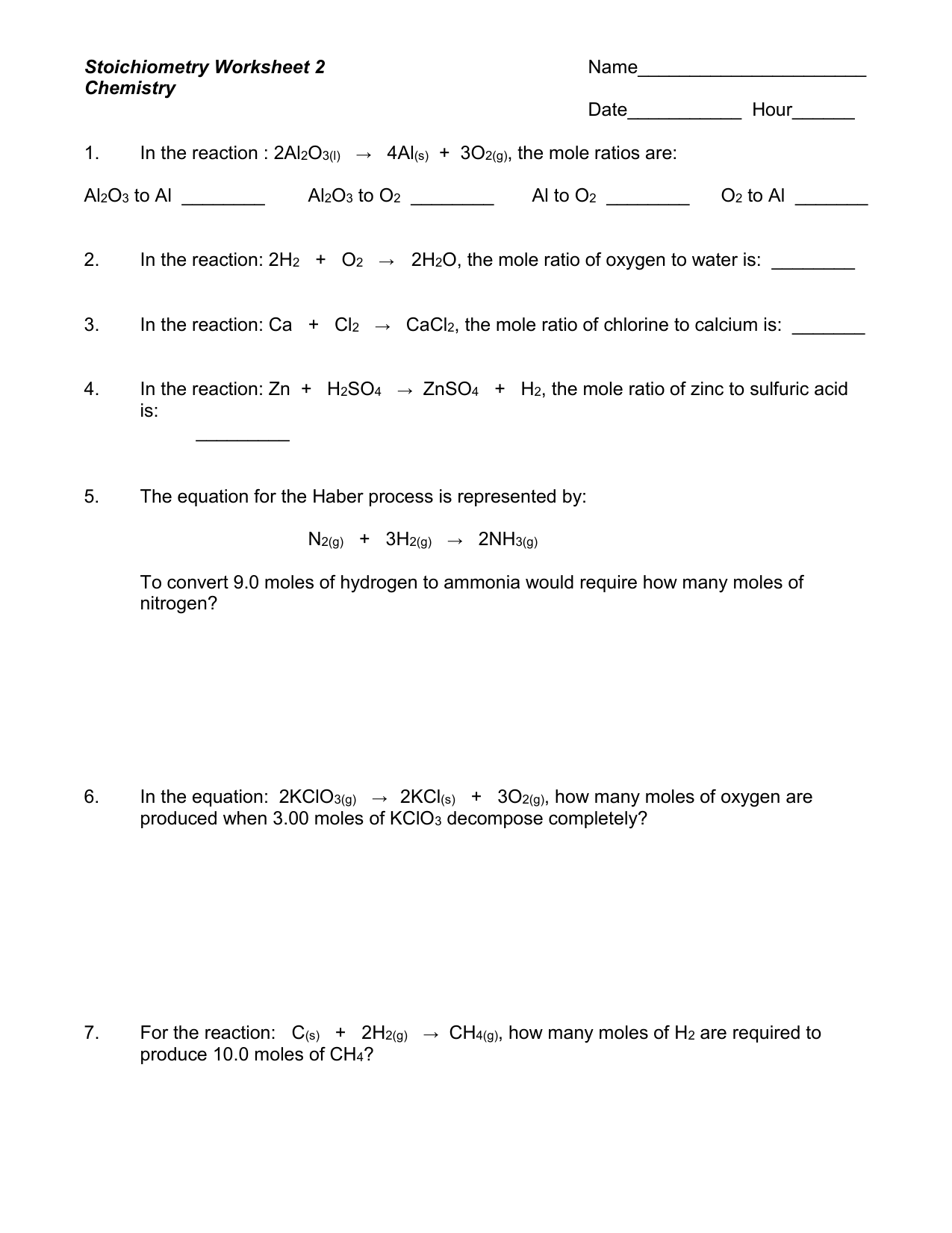 Stoichiometry Worksheet 2 Answers 62