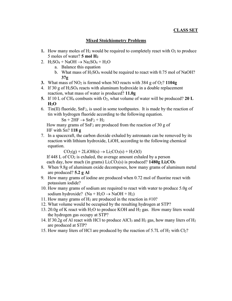 Stoichiometry Worksheet 2 Answers 7