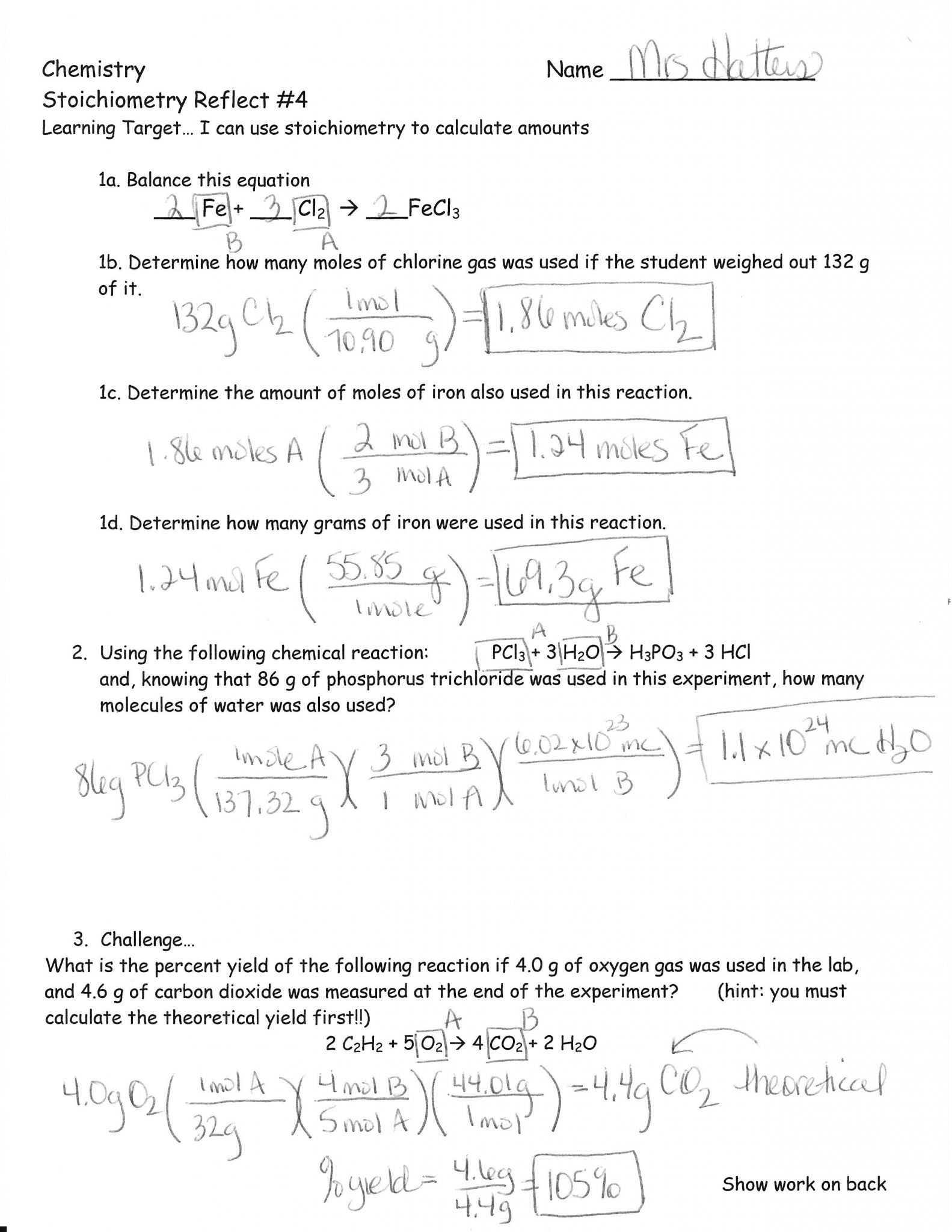 Stoichiometry Worksheet 2 Answers 8