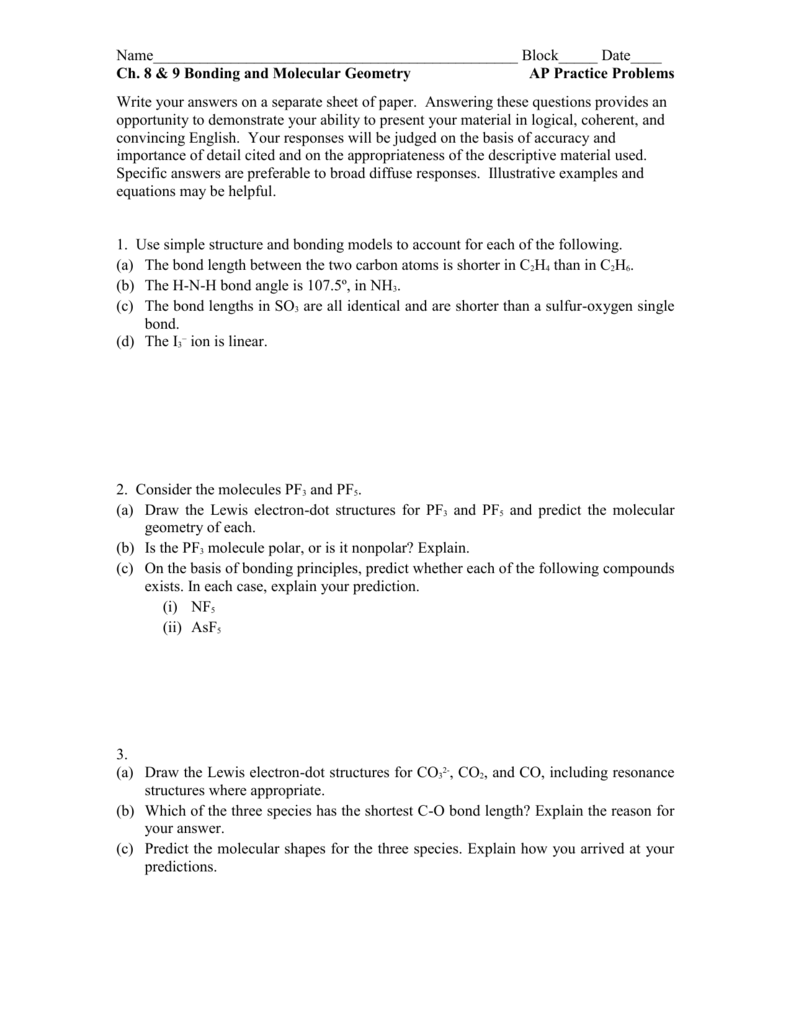 Vsepr Worksheet With Answers 31