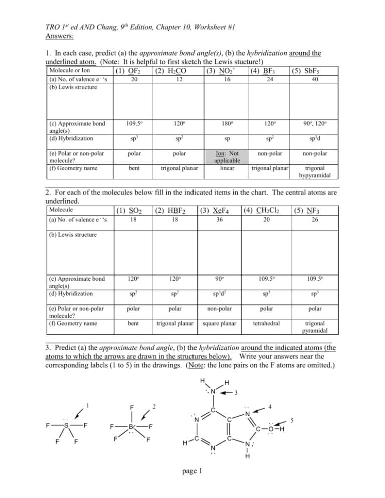 Vsepr Worksheet With Answers 33