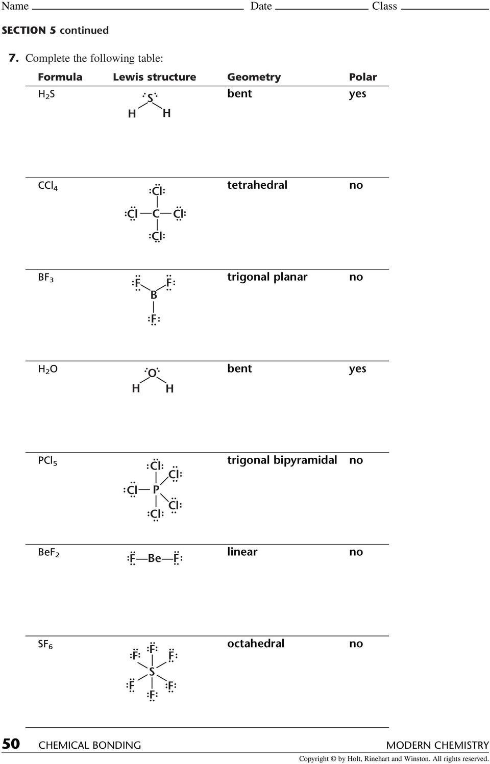 Vsepr Worksheet With Answers 36