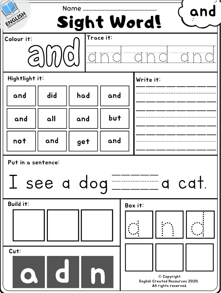 31 As Sight Word Worksheets 9